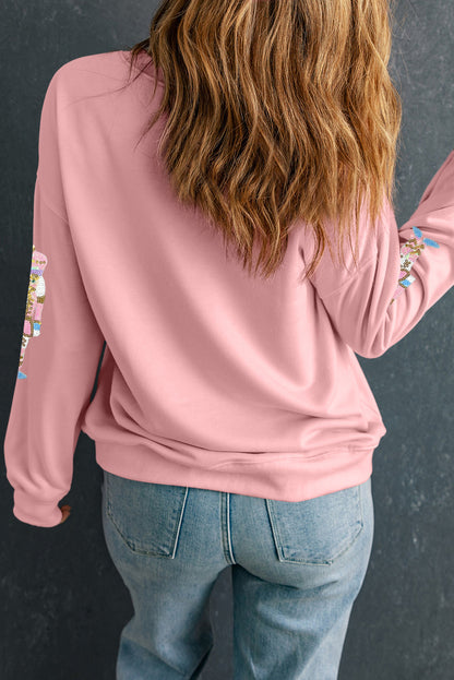 Pink Sequin Nutcracker Christmas Pullover Sweatshirt