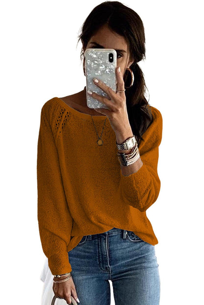 Long Sleeve Cutout Shoulder Relaxed Sweater - L & M Kee, LLC