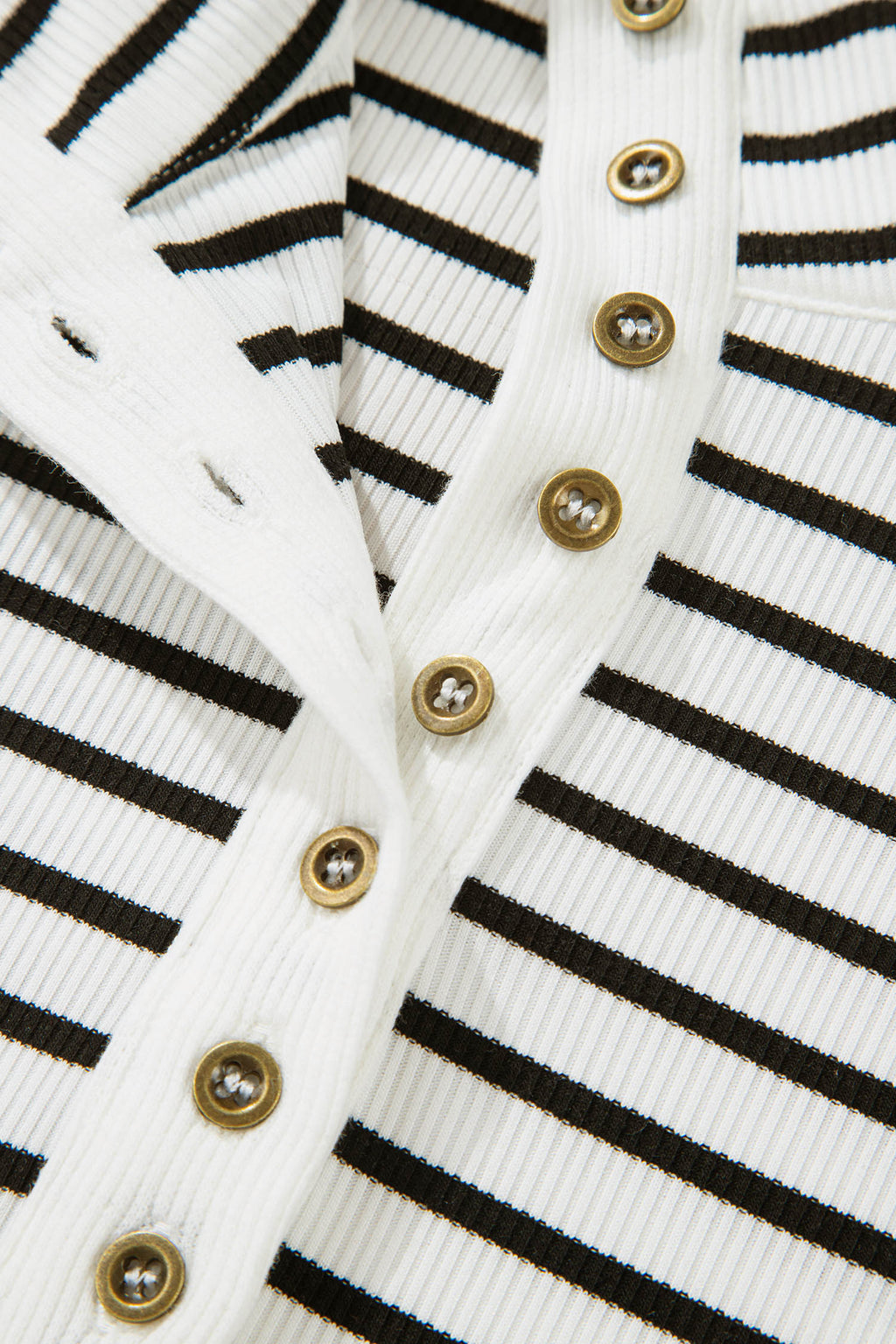 Black Stripe Ribbed Knit Half Button Long Sleeve Slim Top