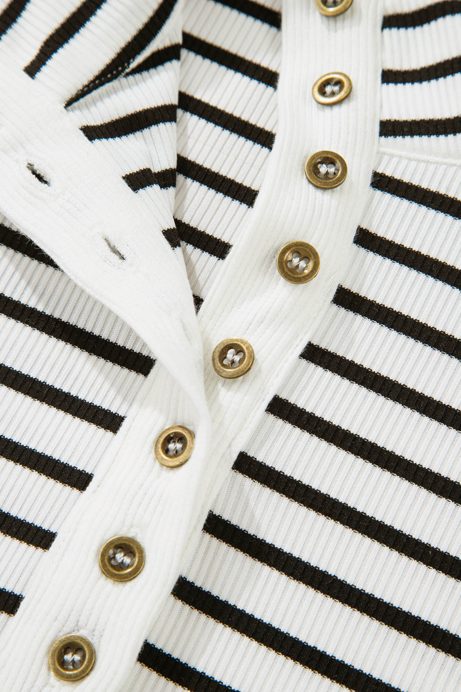 Black Stripe Ribbed Knit Half Button Long Sleeve Slim Top