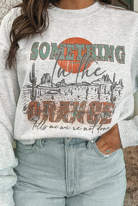 Gray SOMETHING ORANGE Graphic Relaxed Sweatshirt - L & M Kee, LLC