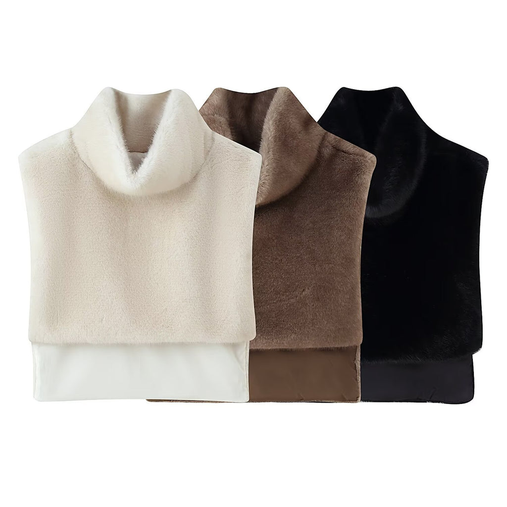 High neck sleeveless camisole imitation fur shawl