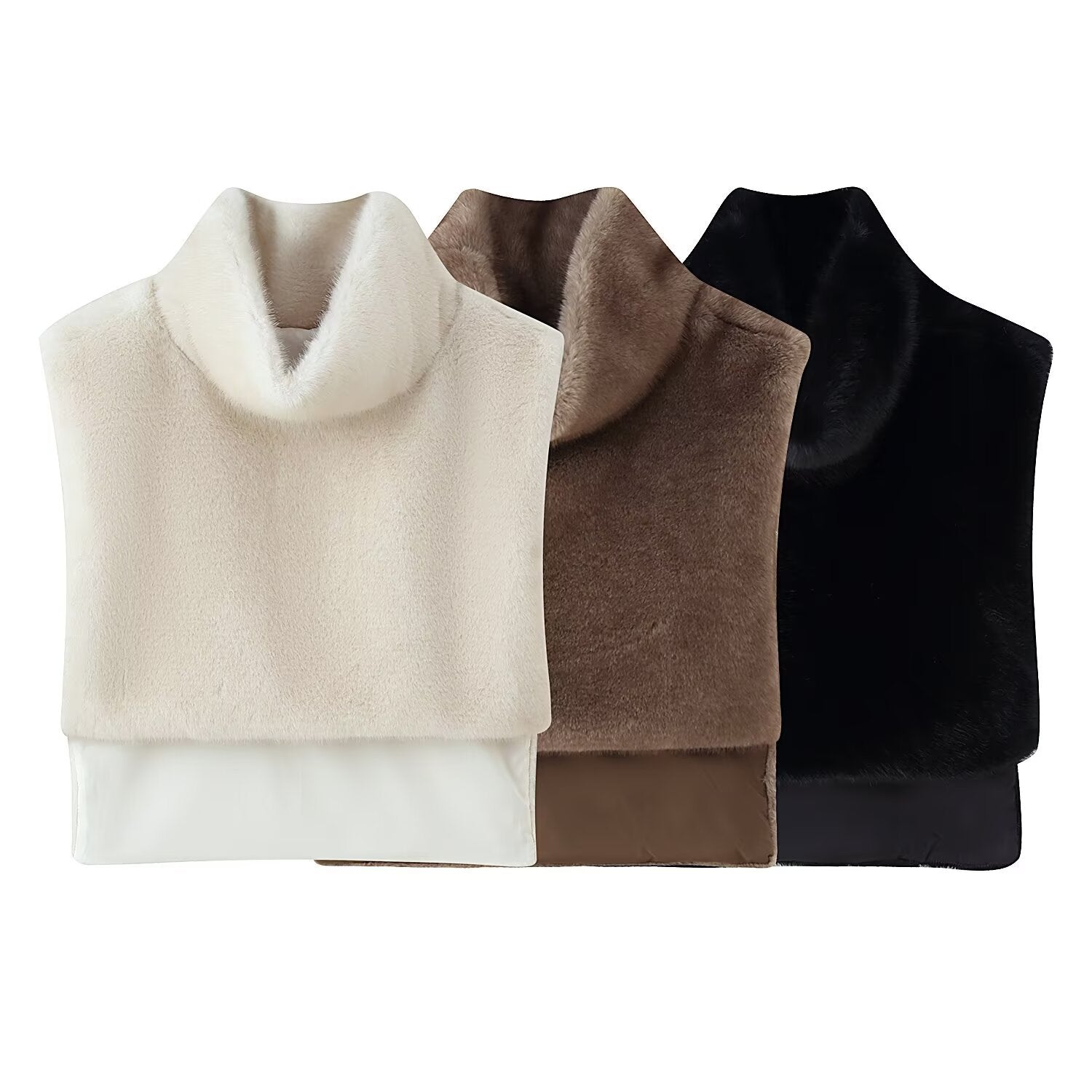 High neck sleeveless camisole imitation fur shawl