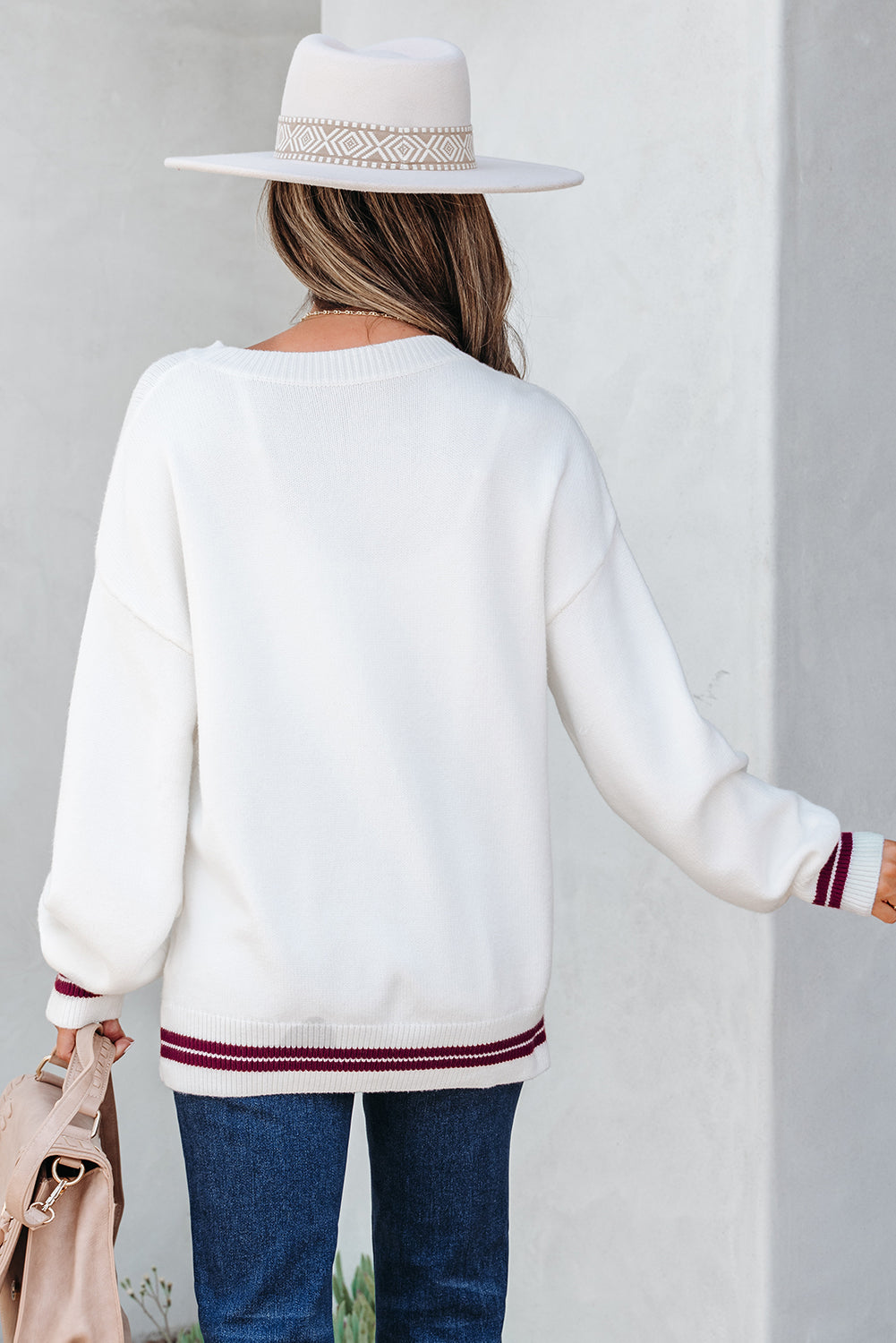 White See You Cowboy Embroidered Western Graphic Sweater