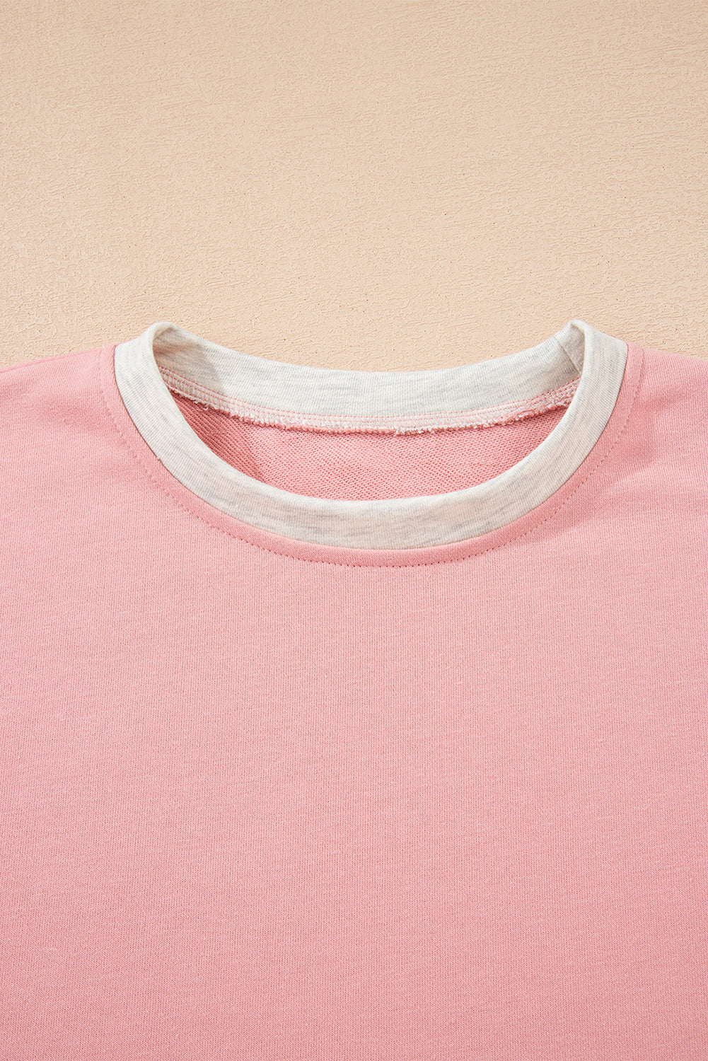 Rose Red 2pcs Color Block Pullover Loose Pant Set