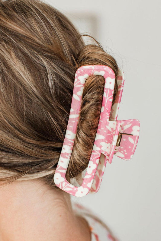 Pink Floral Printed Hollow Out Claw Clip - L & M Kee, LLC