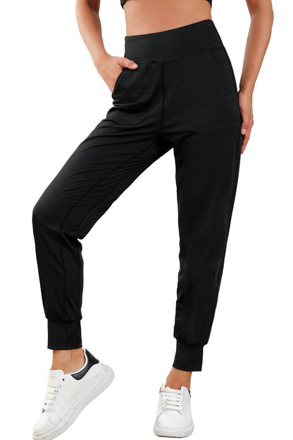 Black Exposed Seam High Waist Pocketed Joggers - L & M Kee, LLC