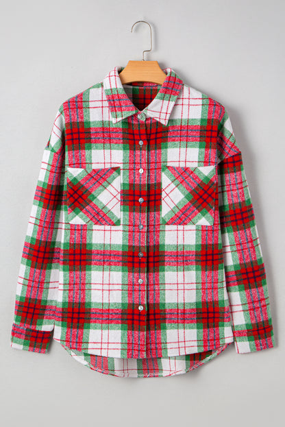 Khaki Christmas Plaid Casual Flannel Shacket
