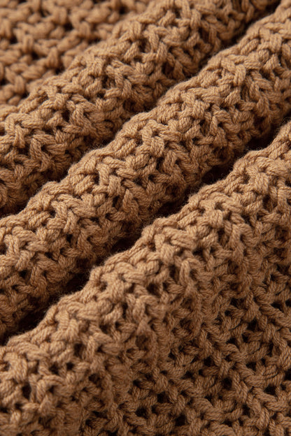 Camel Hollowed Detail Wide Sleeve Loose Pullover Sweater