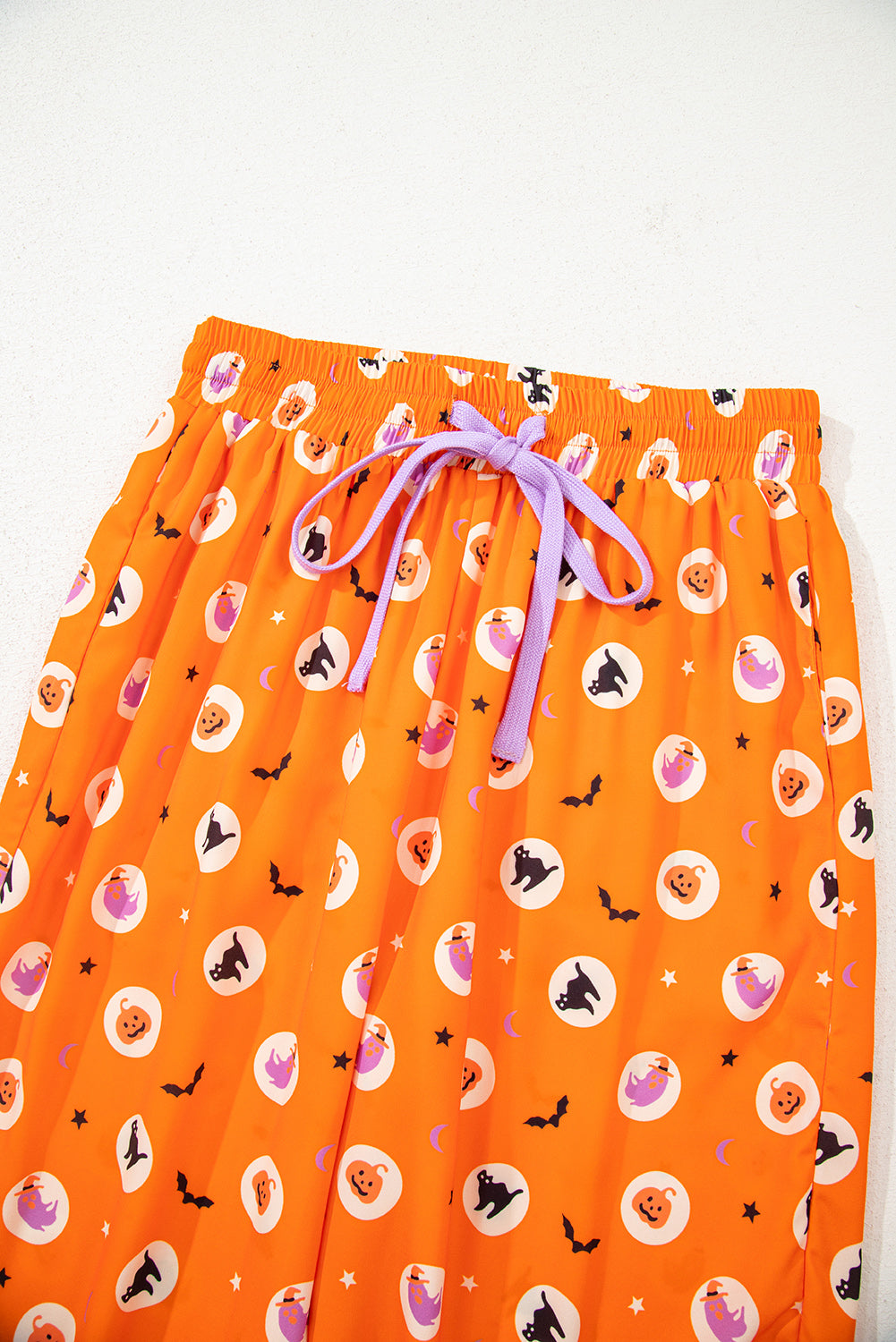 Orange Halloween Print Lapel Shirt Long 2pcs Pajama Set