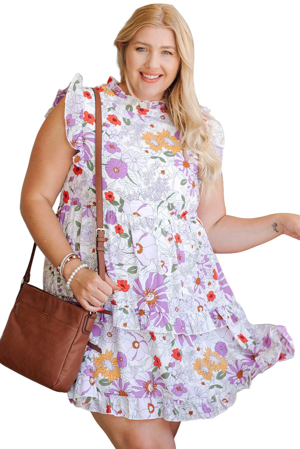 Ruffled Tank Floral Dress - L & M Kee, LLC