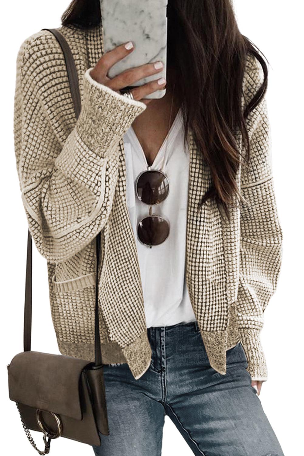 Apricot Chunky Waffle Knit Oversized Collar Cardigan - L & M Kee, LLC