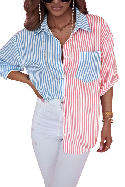 Contrast Striped Print Shirt - L & M Kee, LLC