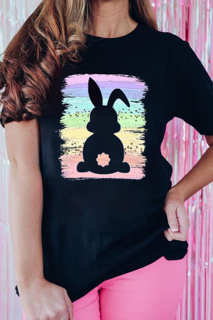 Black Rainbow Splash Easter Rabbit Graphic Tee - L & M Kee, LLC