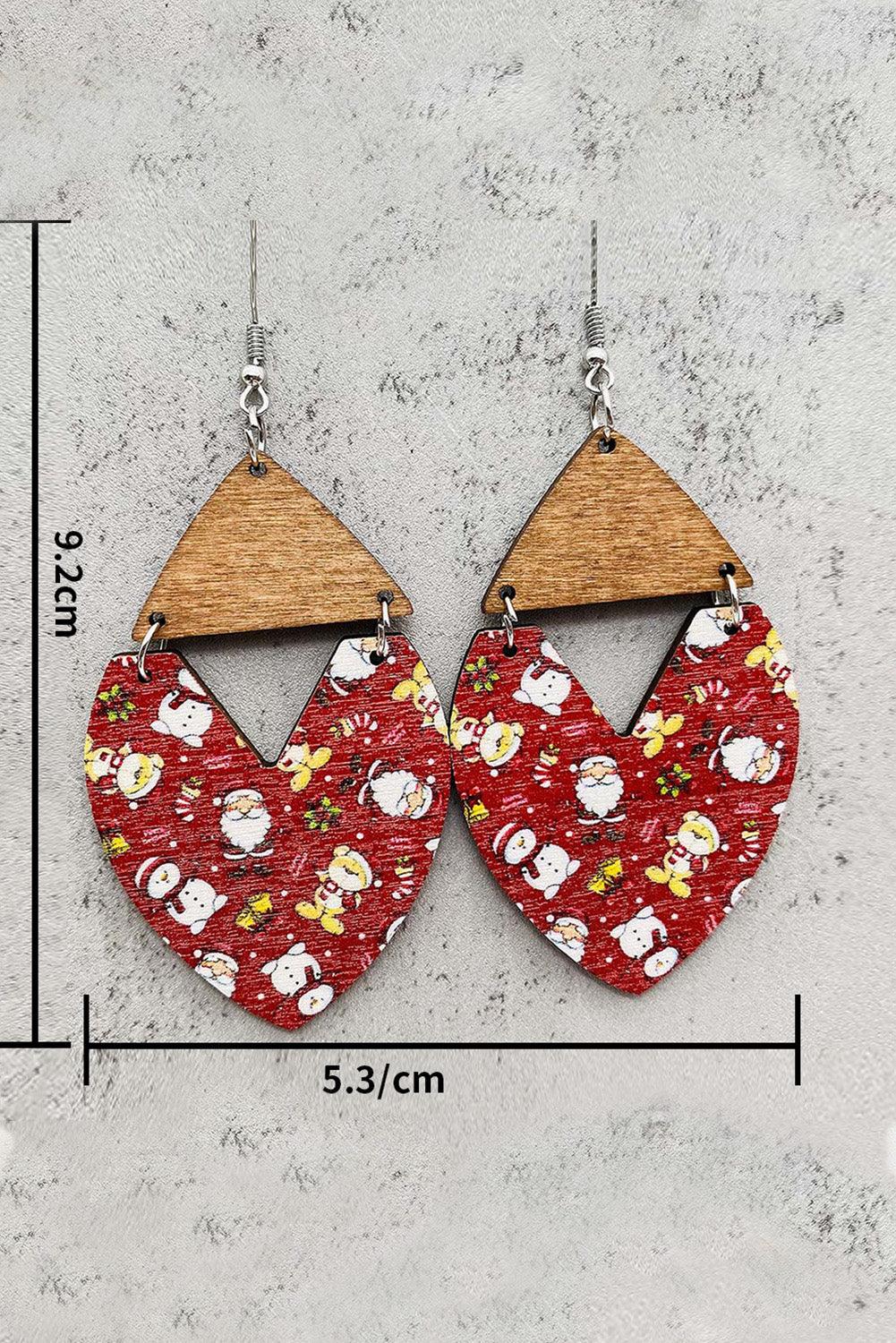 Racing Red Christmas Santa Claus Print Wooden Earrings - L & M Kee, LLC