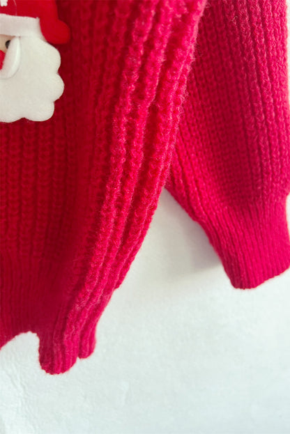 Racing Red Christmas Pattern Patched Rib Knit Knitted Sweater