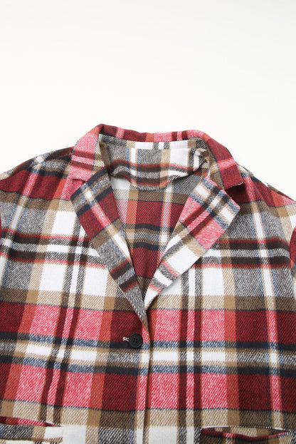 Fiery Red Plaid Button Up Lapel Jacket - L & M Kee, LLC