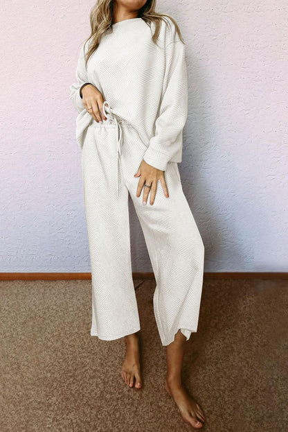 White Ultra Loose Textured 2pcs Slouchy Outfit - L & M Kee, LLC