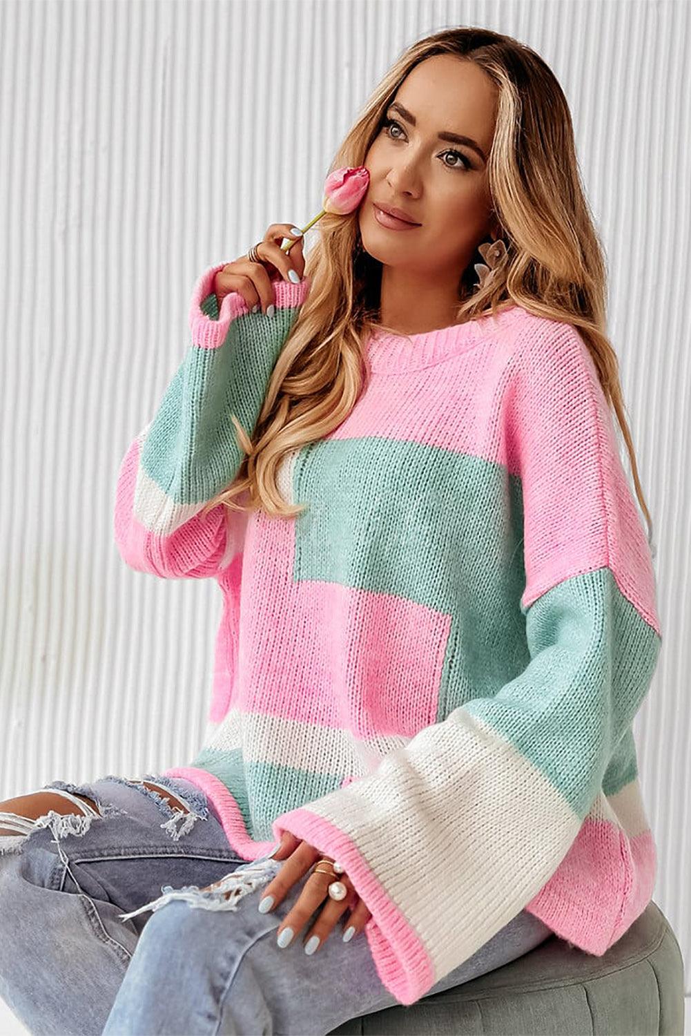 Colorblock Drop Shoulder Bell Sleeve Sweater - L & M Kee, LLC