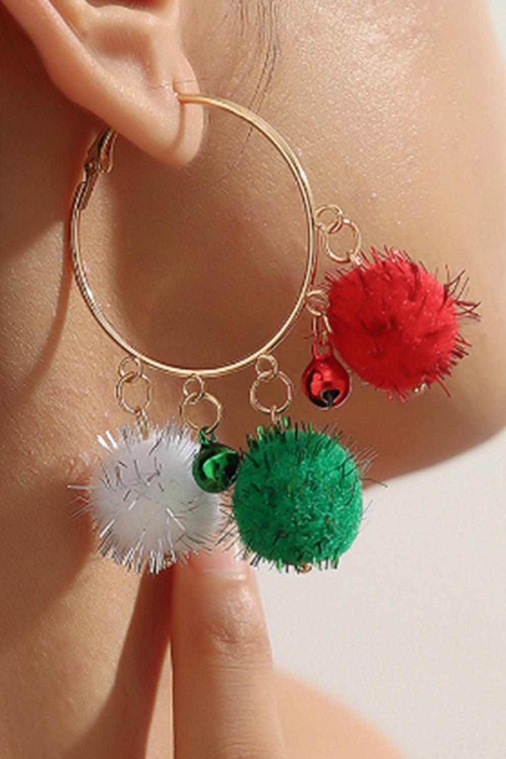 Gold Pom Pom Color Block Hoop Earrings - L & M Kee, LLC