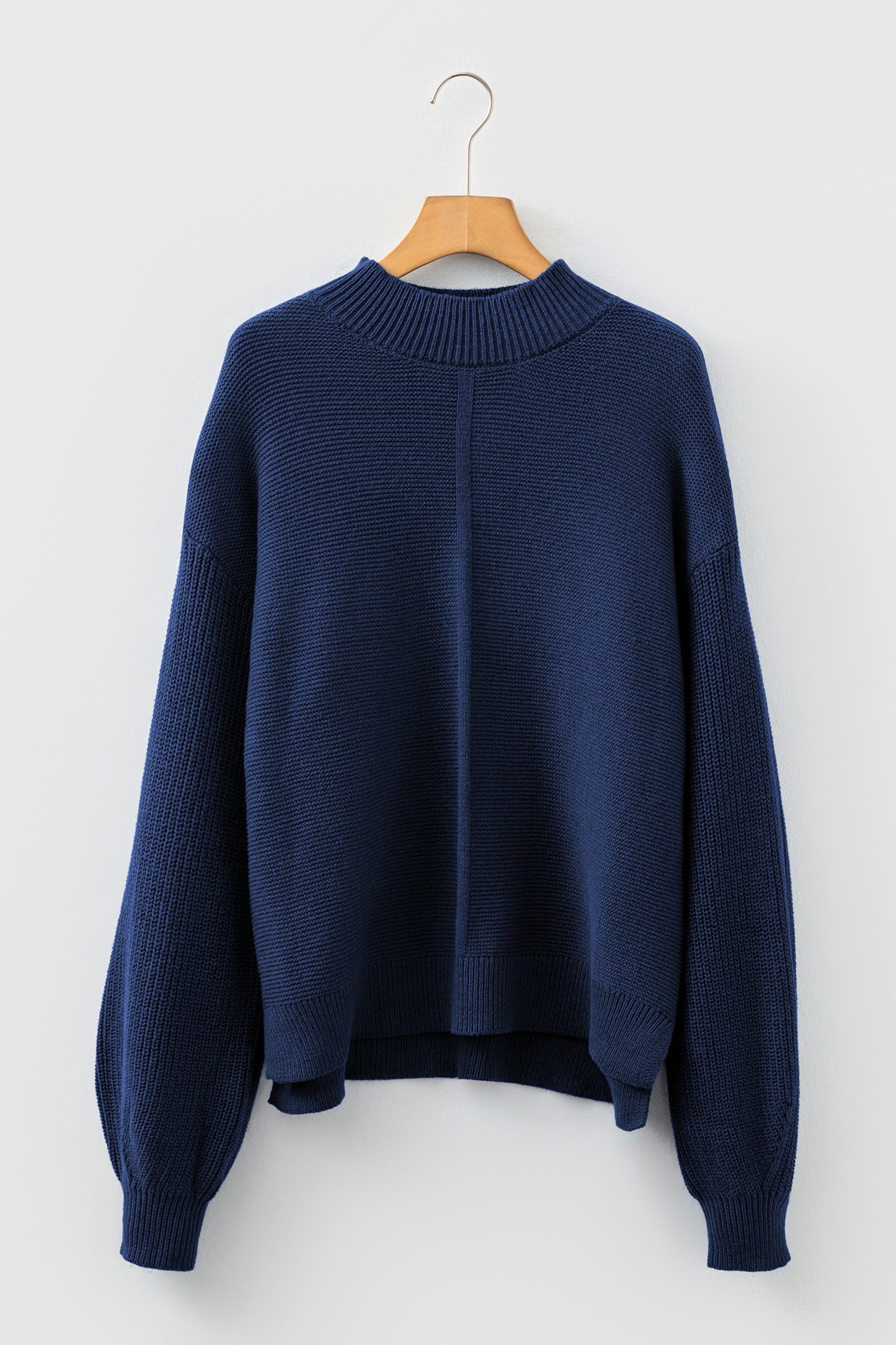 Dirty blue Solid Color Front Seam Drop Shoulder Loose Sweater