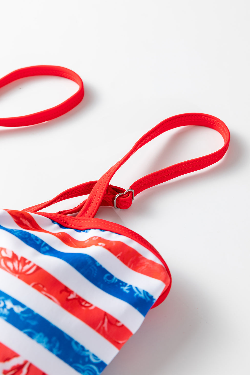 Red July 4th Stripes Star Floral Impression Cutout Spaghetti Straps One Piece Swimsuit