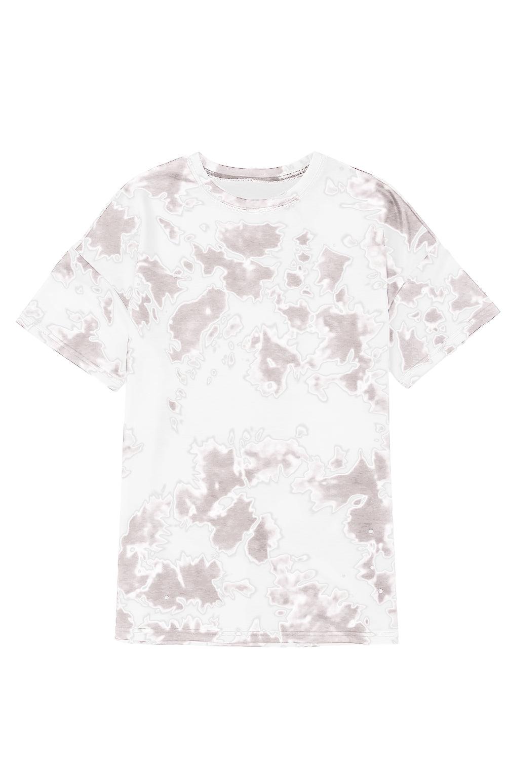 White Tie-dye Round Neck Short Sleeve Top - L & M Kee, LLC