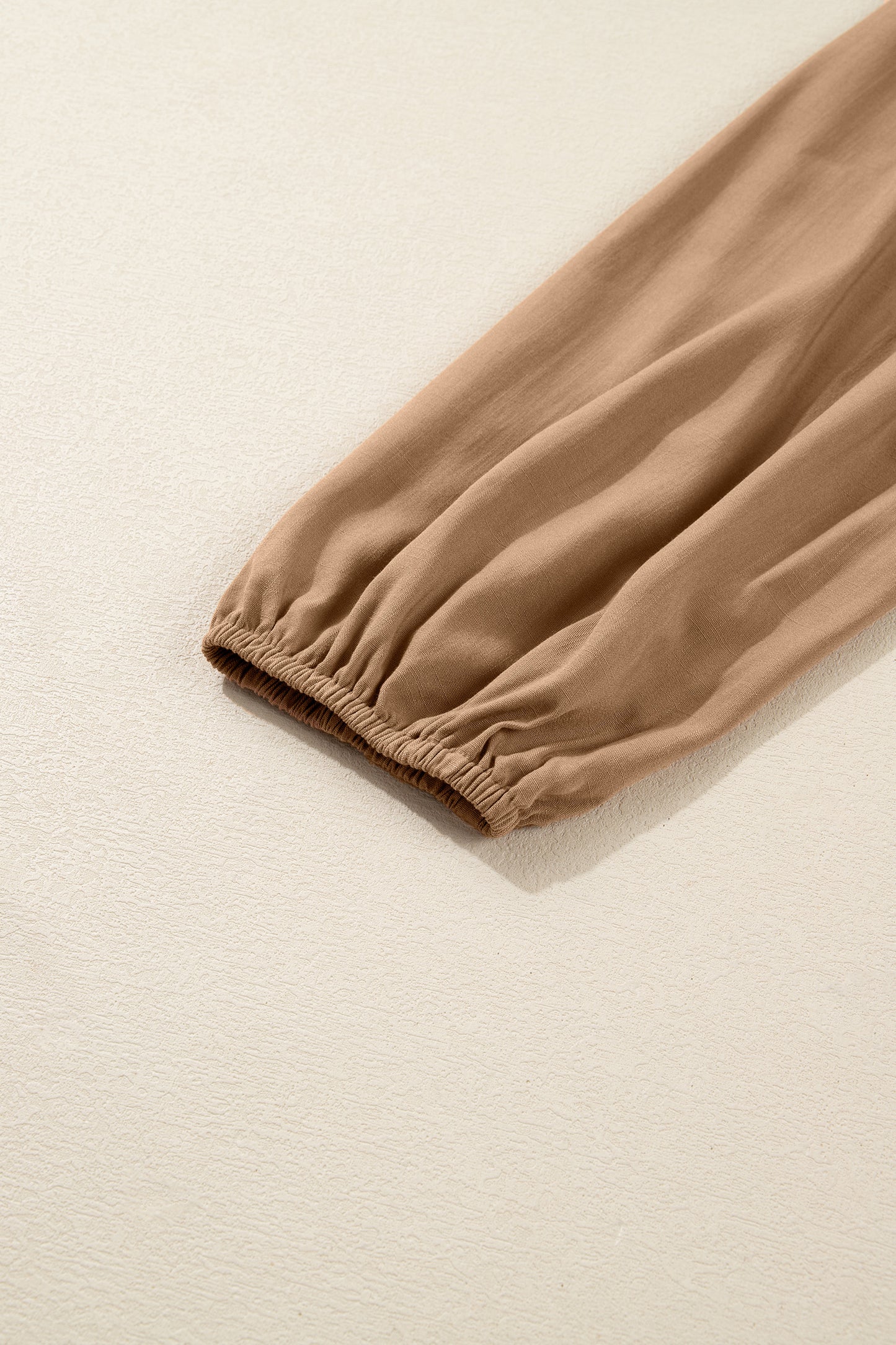 Chestnut Smocked V Neckline Leopard Piping Accent Bracelet Plus Size Long Dress