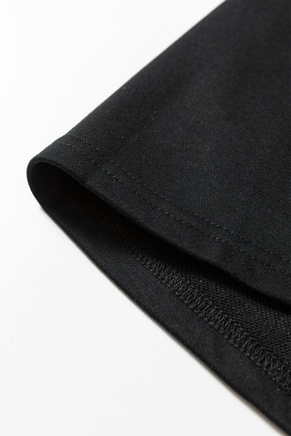 Black Contrast Piping Crewneck Pullover Mini Skirt Set