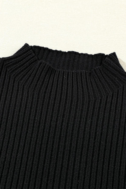 Black Patch Pocket Ribbed Knit Short Sleeve Sweater - L & M Kee, LLC