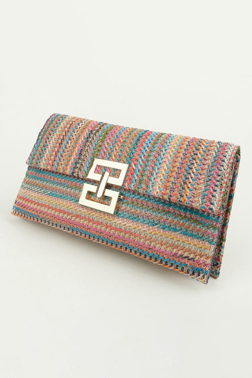 Multicolour Woven Metal Clasp Flap Handbag - L & M Kee, LLC