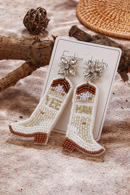 Beige Cowboy Boots Rice Bead Dangle Earrings - L & M Kee, LLC