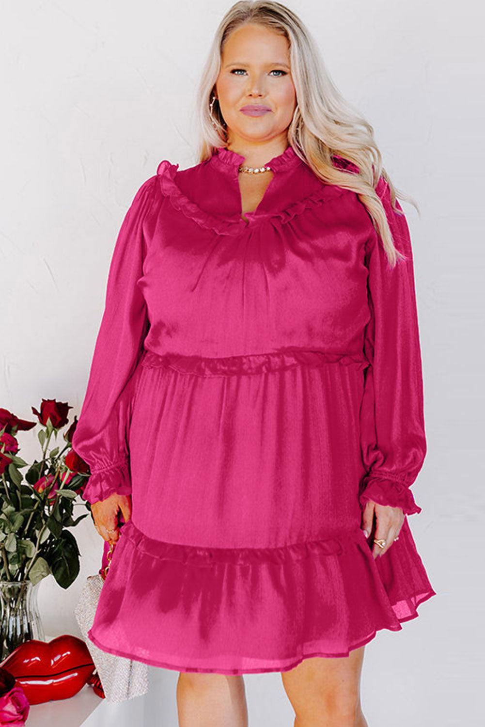 Rose Plus Size Ruffled Bubble Sleeve Dress - L & M Kee, LLC