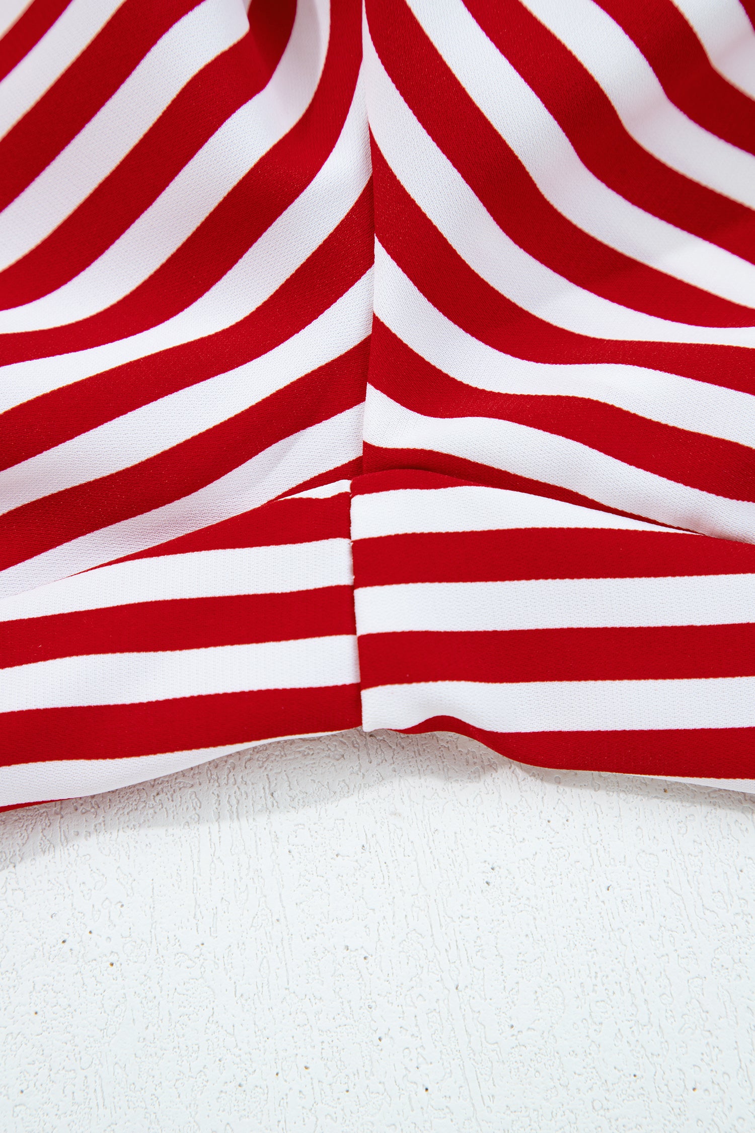 Red Stripe Contrast Velvet Trim Bow Knot Waist 2pcs Pajama Set