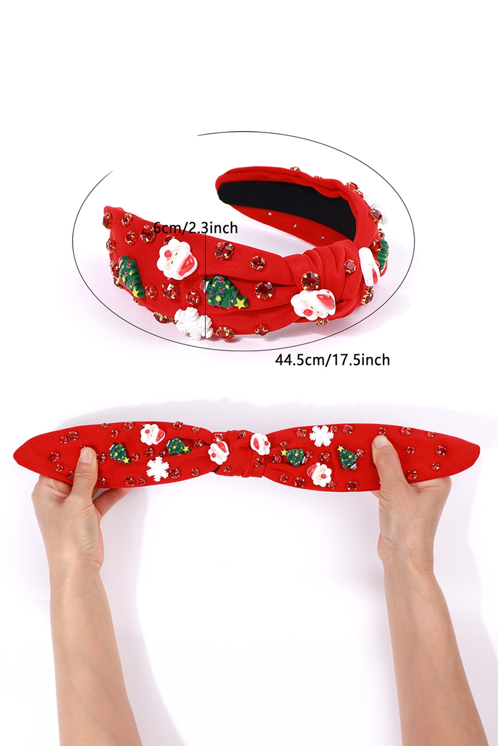 Fiery Red Cartoon Christmas Pattern Rhinestone Knotted Headband