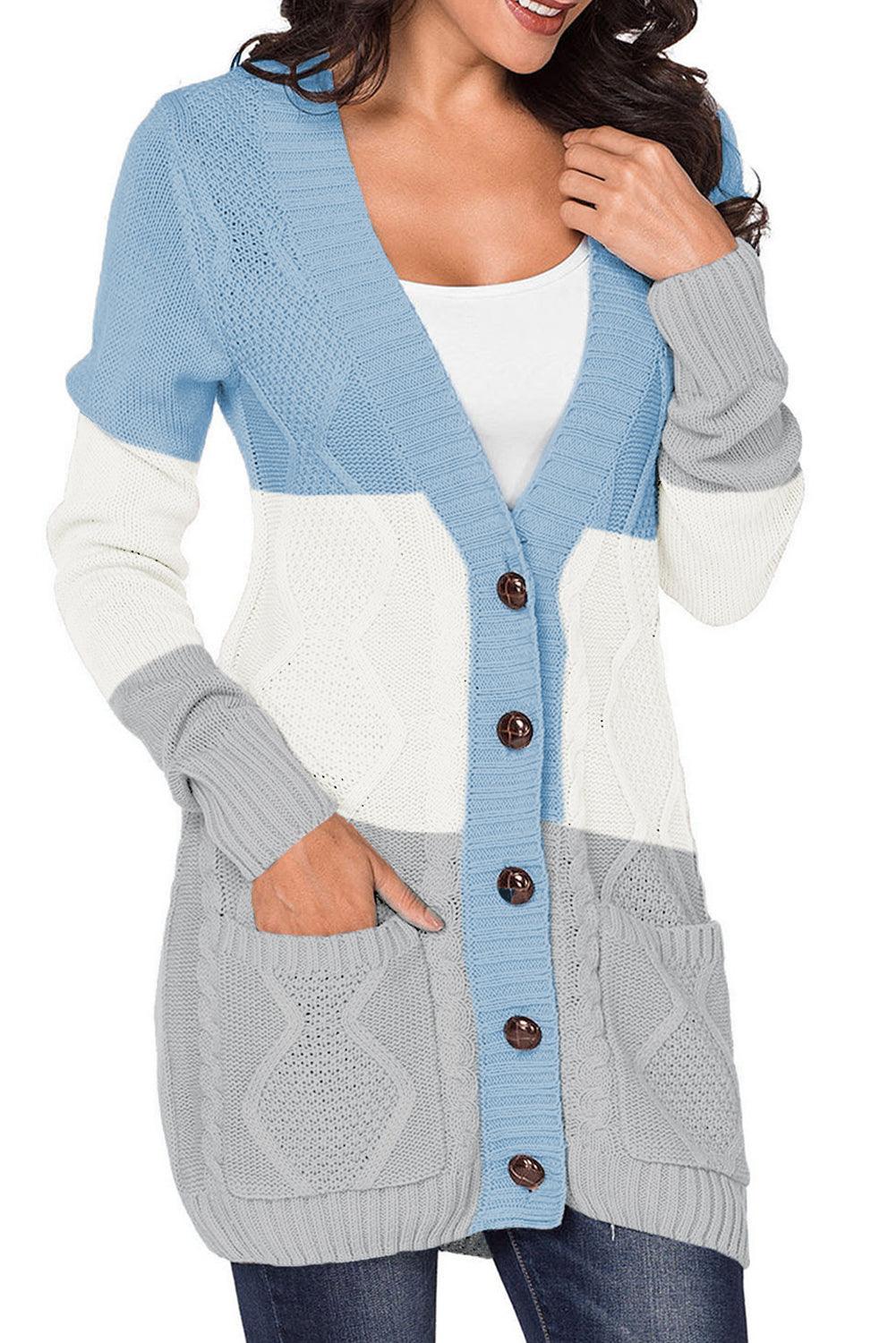 Blue Front Pocket and Buttons Closure Cardigan - L & M Kee, LLC