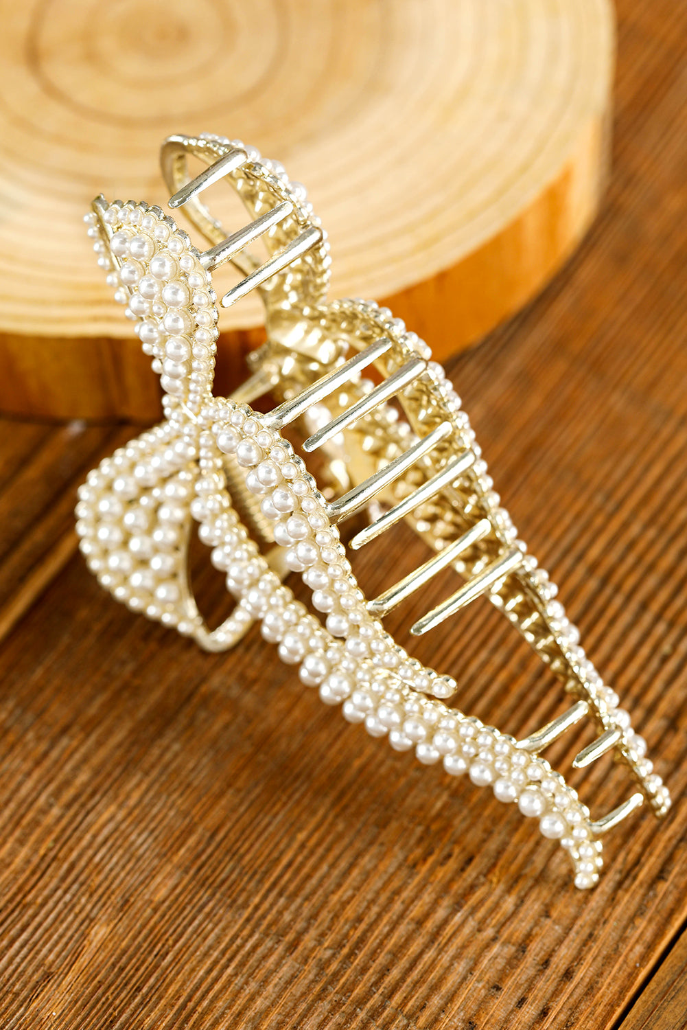 Gold Full Pearl Bow Knot Hair Claw Clip