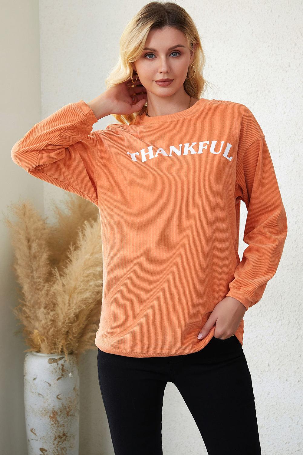 Orange JOLENE Ribbed Corded Oversized Sweatshirt - L & M Kee, LLC