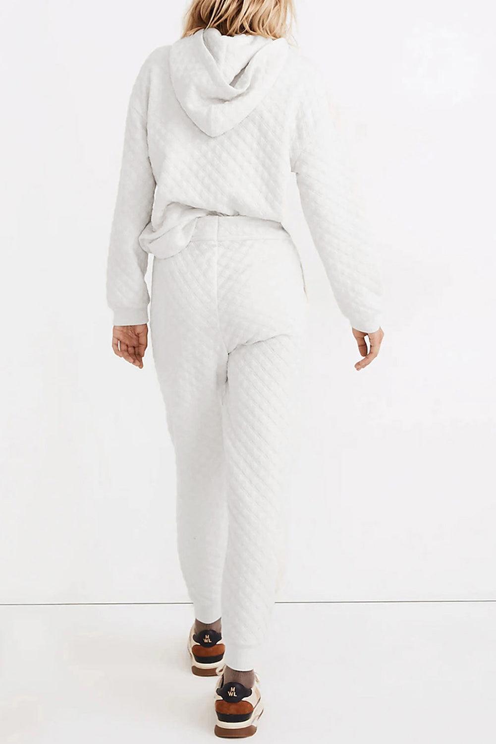 White Quilted Hoodie and Sweatpants Two Piece Set - L & M Kee, LLC