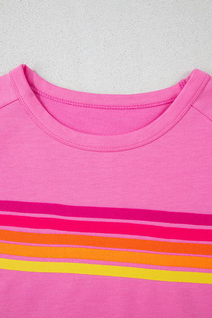 Bonbon Striped Patch Front Casual Tee