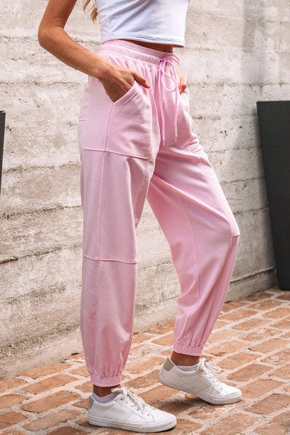 Light Pink Drawstring Waist Patchwork Solid Color Jogger Pants