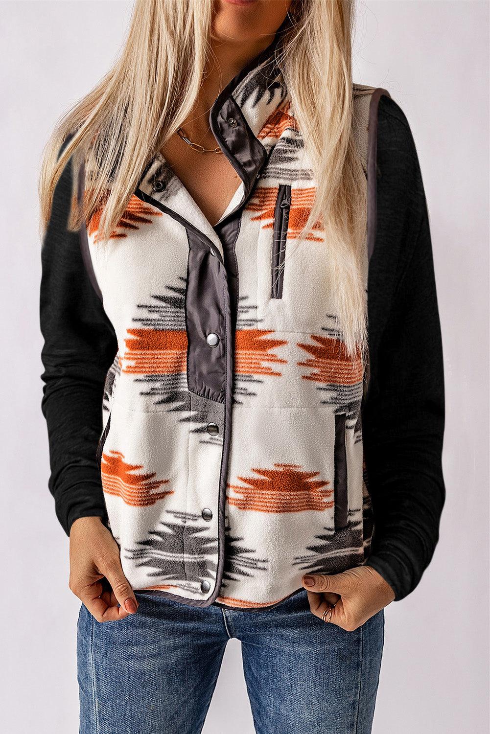 Multicolor Fuzzy Aztec Western Fashion Vest Jacket - L & M Kee, LLC