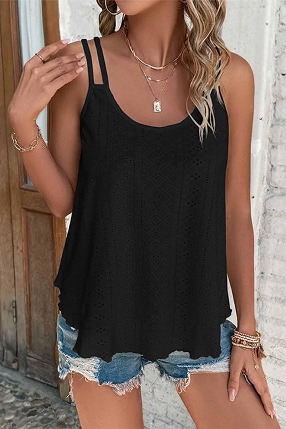 White Eyelet Strappy Scoop-Neck Tank Top - L & M Kee, LLC