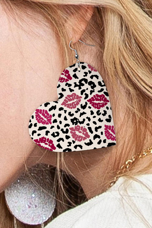 Black Leopard Lip Print Heart Shape Drop Earrings - L & M Kee, LLC