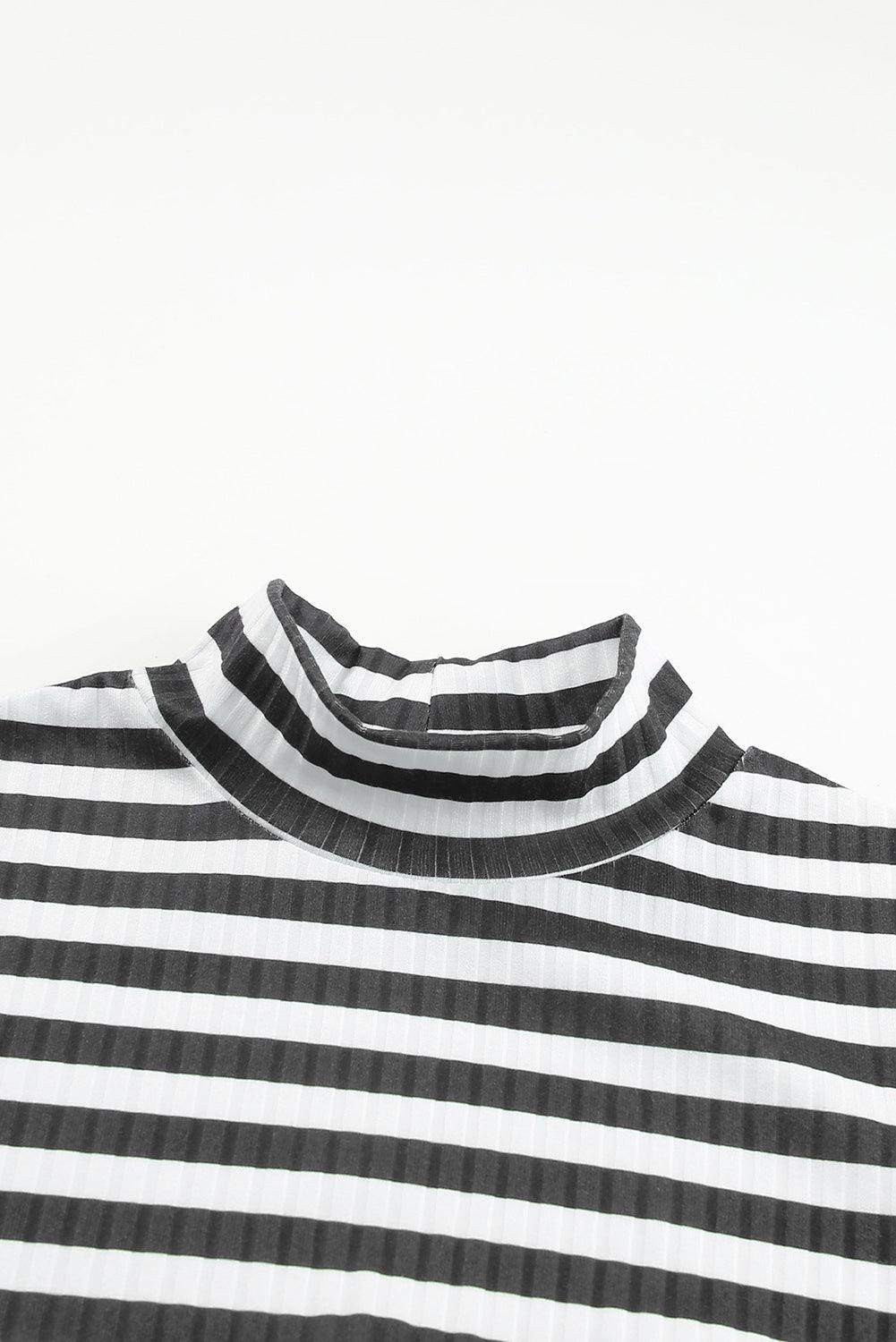 Black Striped Print Textured Knit Long Sleeve Tee - L & M Kee, LLC