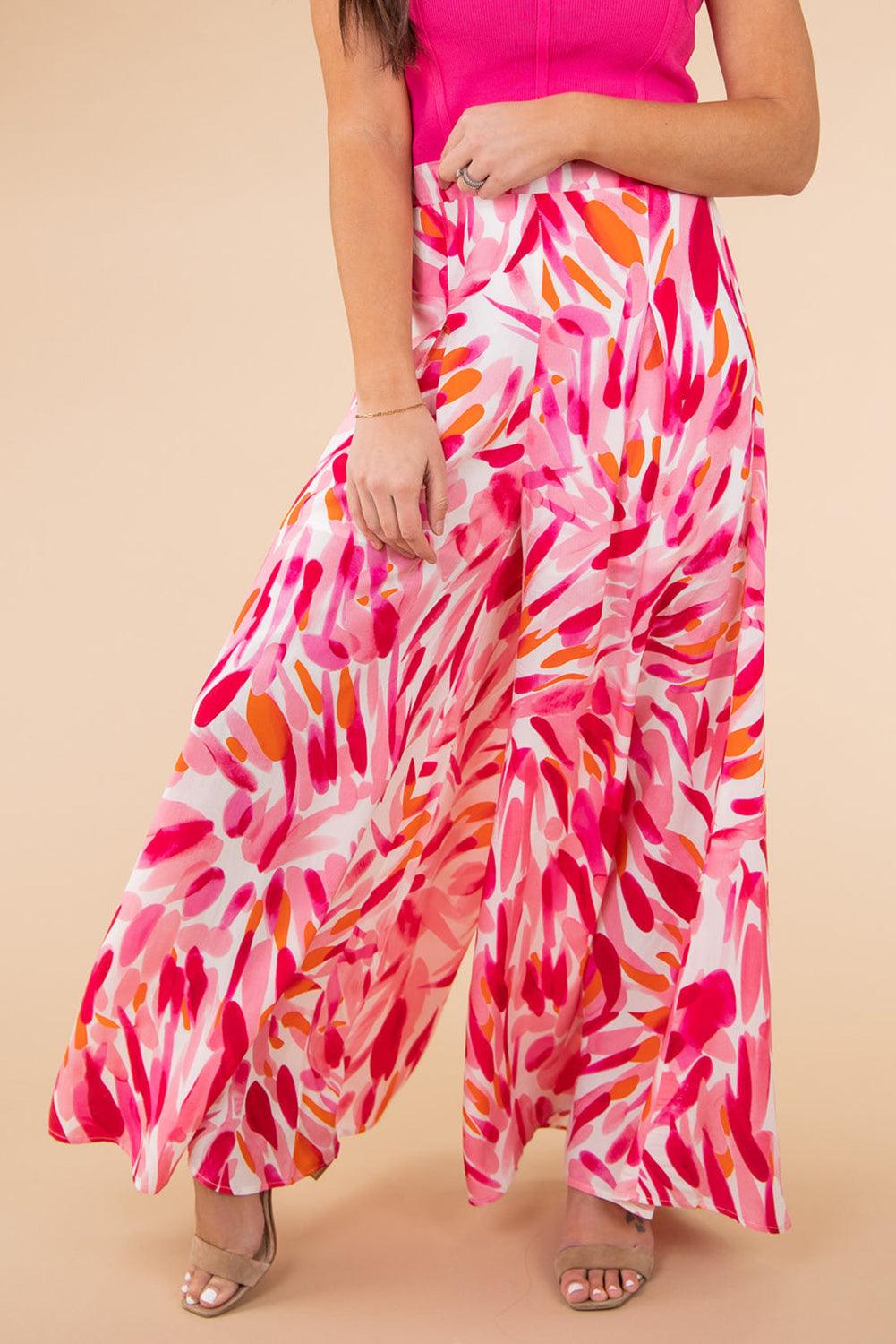 Boho Abstract Floral Print Wide Leg Pants - L & M Kee, LLC