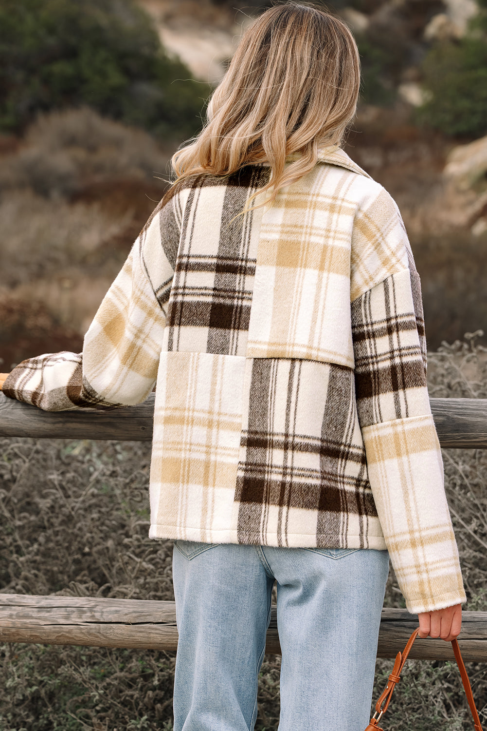 Multicolour Plaid Patchwork Side Pockets Buttoned Shacket