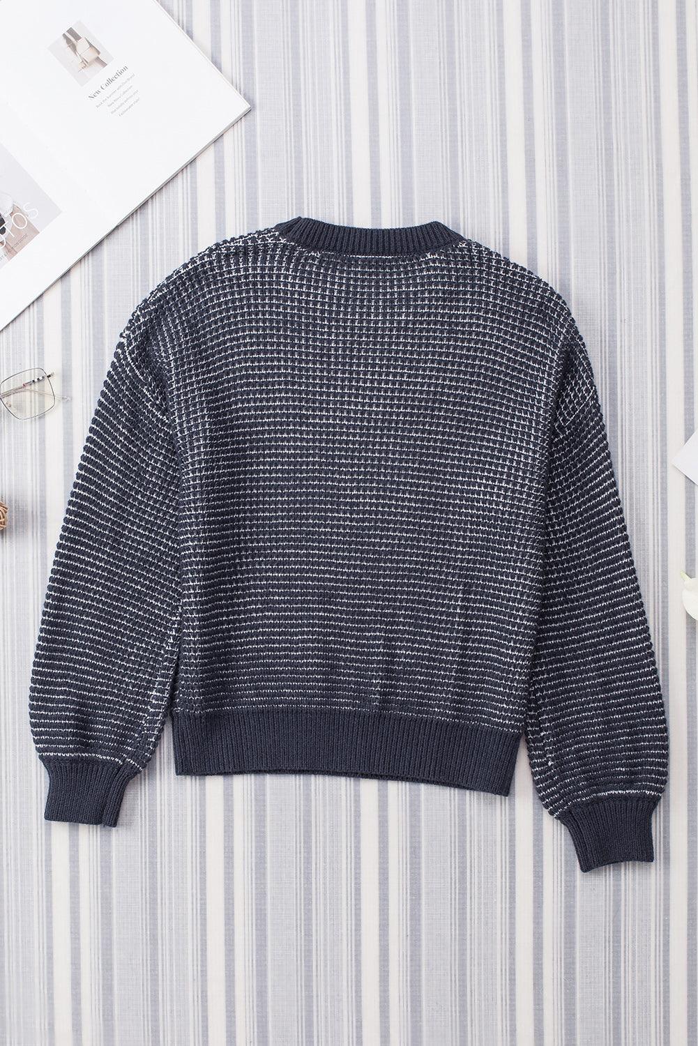 Gray Heathered Knit Drop Shoulder Puff Sleeve Sweater - L & M Kee, LLC