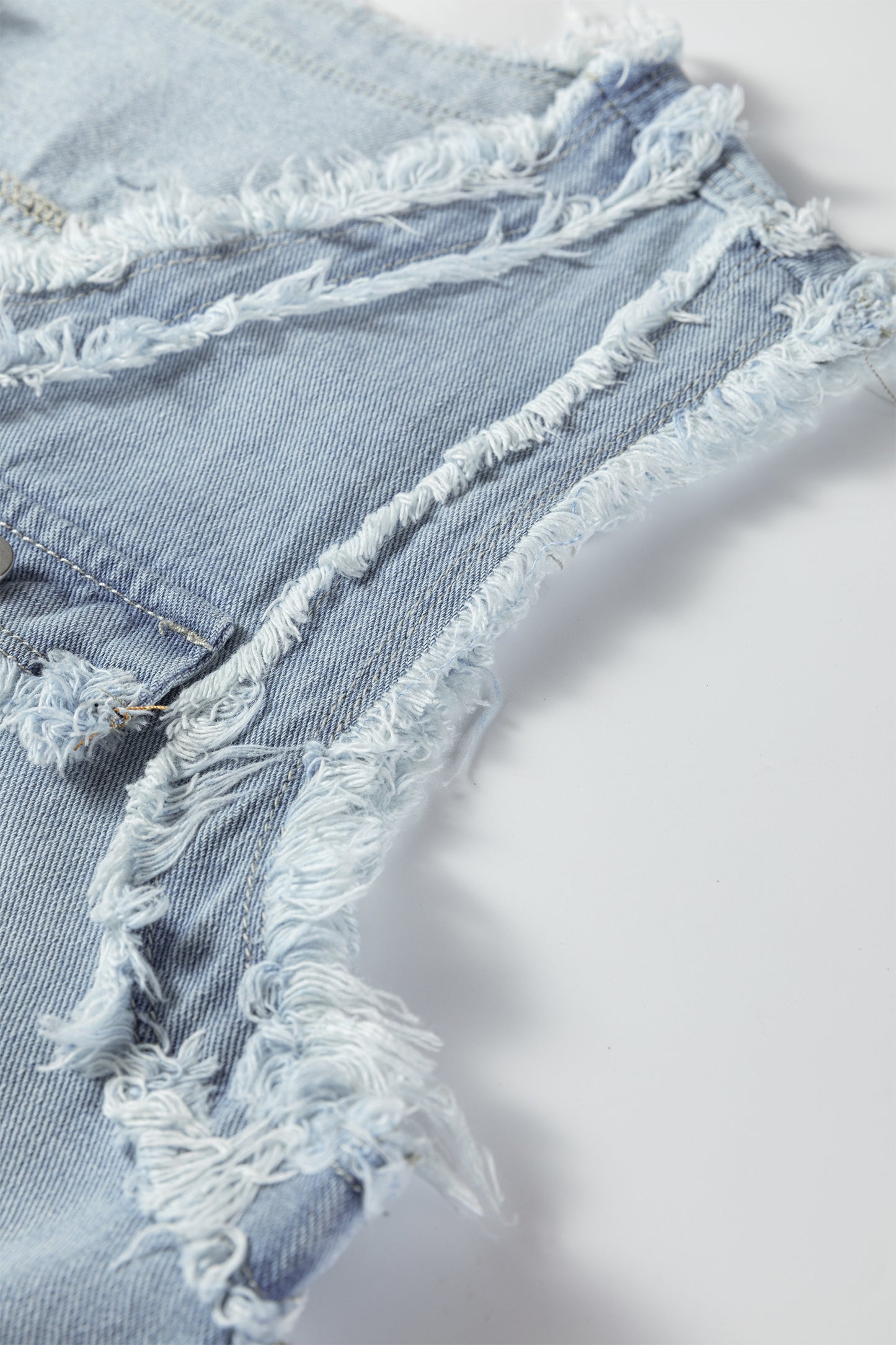 Beau Blue Frayed Edge Flap Pockets Denim Vest Jacket