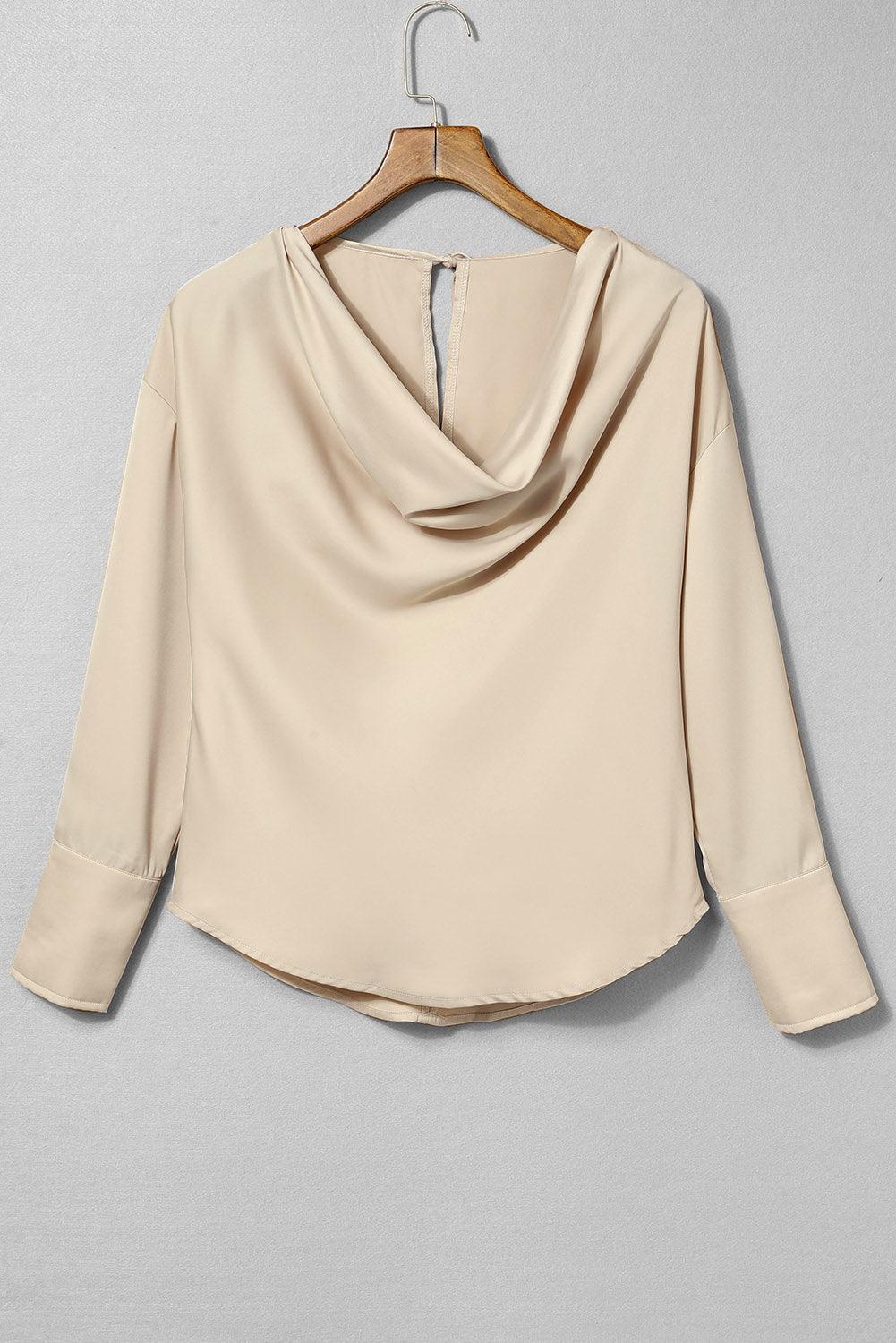 Cowl Neck Long Sleeve Elegant Blouse - L & M Kee, LLC